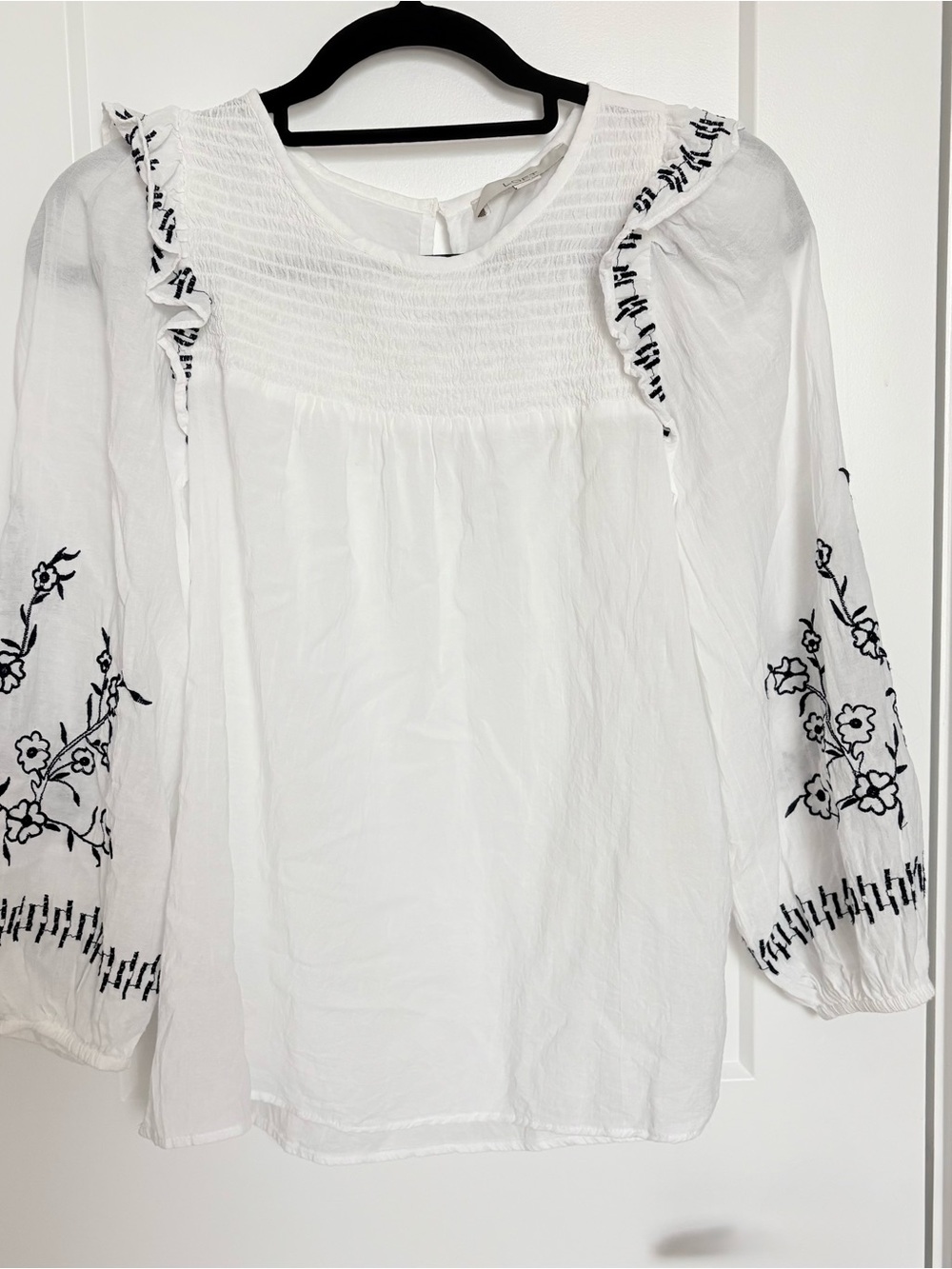 Loft White Embroidered Peasant Blouse Small